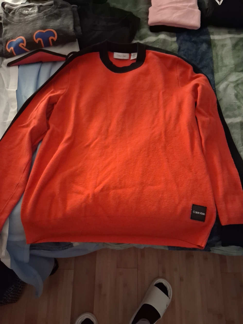 Calvin Klein Orange Crewneck Sweater with Black Trim
